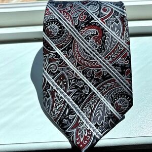 Pronto Uomo 100% Silk Paisley Necktie Men's Formal Tie Burgundy‎ Gray Stripes